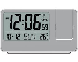 Technoline WT 534 - Wekker - Projectiewekker (180°) - Digitaal - Rechthoek - Radiogestuurde tijdsaanduiding - 12/24h - Datumaanduiding - Binnentemperatuur - 12/24 - 2 alarmen - Snooze - Kunststof - Cijfers - Zilverkleurig