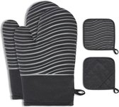 Gants de four, maniques, lot de 4, gants de cuisine avec design antidérapant en silicone, gants de manique, adaptés à la cuisson, à la cuisson, aux grillades