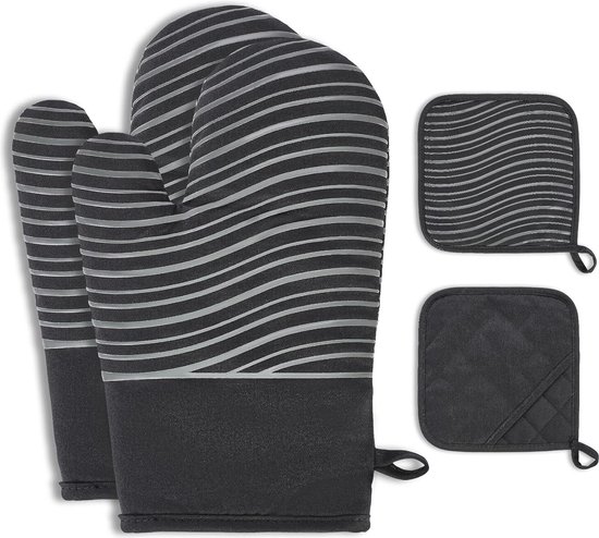 Gants de four, maniques, lot de 4, gants de cuisine avec design  antidérapant en... | bol