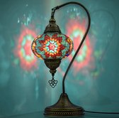VALVELLO Lampe à col de cygne en mosaïque, faite à la main, veilleuse, turque, arabe, orientale, Tiffany, Lampes de table décoratives marocaines pour chambre à coucher, bureau, salon et cadeau parfait pour les jours spéciaux – Océan