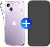 Hoesje geschikt voor iPhone 15 + Privacy Screenprotector - Transparant - Hoes - Cover - Case - Screenprotector kit