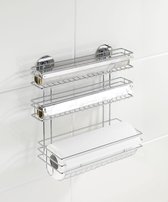 keukenrolhouder Trio - bevestigen zonder boren, verchroomd metaal, 32,5 x 34 x 15 cm, zilver glanzend