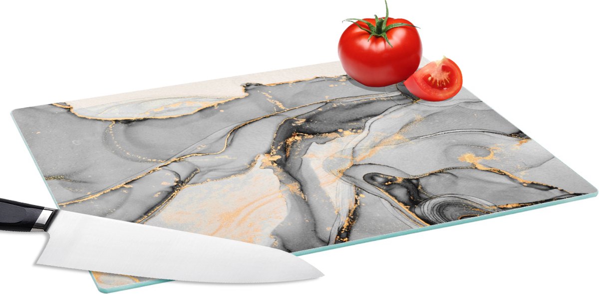 Glazen Snijplank - 39x28 - Marmer - Goud - Grijs - Snijplanken Glas