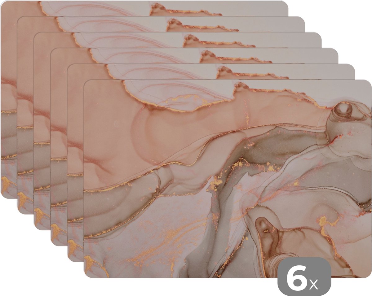 Placemats - Marmer - Roze - Rosé - Onderleggers placemat - 45x30 cm - 6 stuks