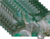 Placemats - Marmer - Groen - Goud - Chiq - Onderleggers placemat - 45x30 cm - 6 stuks