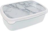 Broodtrommel Wit - Lunchbox - Brooddoos - Marmer - Patroon - Gijs - Wit - Marmerlook - Luxe - 18x12x6 cm - Volwassenen