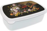 Broodtrommel Wit - Lunchbox - Brooddoos - Stilleven met bloemen en fruit - Kunstwerk - Oude meesters - 18x12x6 cm - Volwassenen