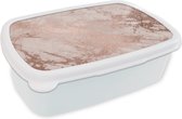 Broodtrommel Wit - Lunchbox Marmer - Roze - Luxe - Marmerlook - Glitter - Design - Brooddoos 18x12x6 cm - Brood lunch box - Broodtrommels voor kinderen en volwassenen