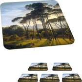 Onderzetters voor glazen - Italiaans landschap met parasoldennen - Kunst - Oude meesters - 10x10 cm - Glasonderzetters - 6 stuks