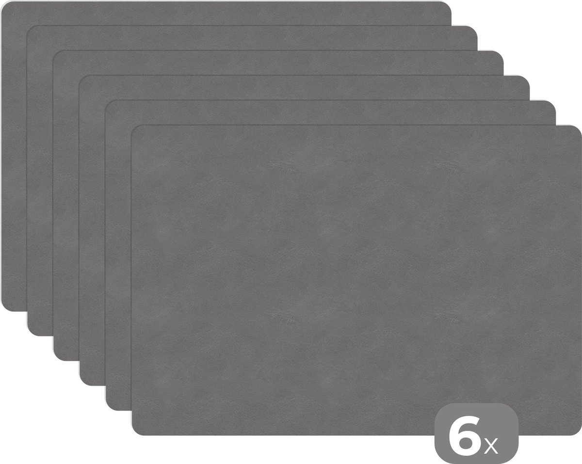 Placemats - Leer - Grijs - Placemat - Tafel - 45x30 cm - 6 stuks - Tafelonderzetter