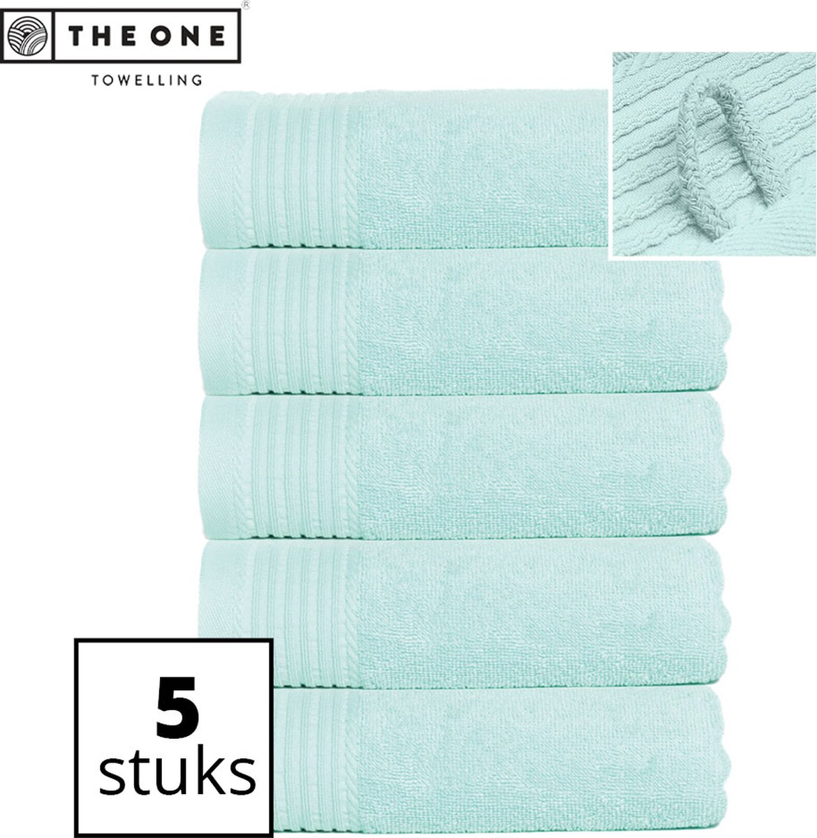 The One Towelling Classic Handdoeken - Voordeelverpakking - Hoge vochtopname - 100% Gekamd katoen - 50 x 100 cm - Mint - 5 Stuks