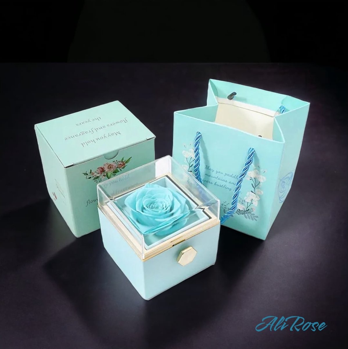 Eeuwige Roos - Juweel Geschenkdoos - AliRose - Coral Blue / Koraal Blauw - Sieradendoos - Kerst - Valentijn - Cadeau - Liefde - Giftbox - Anniversary - SIERAAD niet inbegrepen