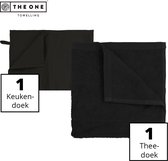 The One Towelling Keukentextiel set - 50 x 50 cm / 50 x 70 cm - 2 Delig - 1 Handdoek & 1 Theedoek - Voordeelverpakking - Katoen - Zwart