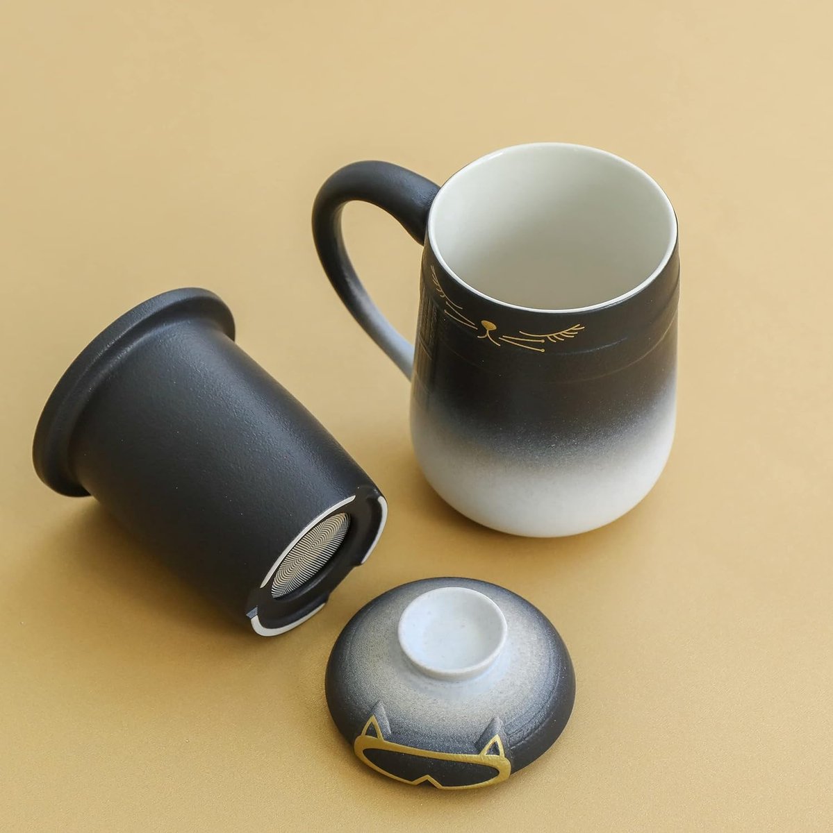 Tasse à Café En Céramique Avec Couvercle Chat - Thème Noël - Rose - 380 Ml - Neuf Avec Cuillère