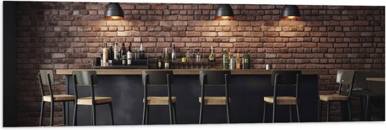 Vlag - Bar - Flessen - Drank - Krukken - Lampen - Hout - Kleuren - 120x40 cm Foto op Polyester Vlag