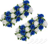Kunstbloemen middelpunt voor tafels 2 stuks koningsblauwe bloemen 50 cm lang nep-rozenarrangementen zijden bloemen middelpunt voor bruiloft verjaardag feest eten tafelloper decor
