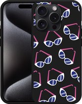 Cazy Hoesje Zwart geschikt voor iPhone 15 Pro Max Retro Zonnebrillen I