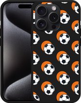 Cazy Hoesje Zwart geschikt voor iPhone 15 Pro Max Soccer Ball Orange