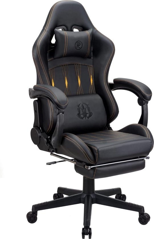 Chaise de Gaming - Chaise ergonomique - Avec repose-pieds - Chaise d'ordinateur Chaise de travail - Chaise en cuir - Zwart