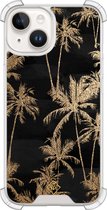 Casimoda® hoesje - Geschikt voor iPhone 14 - Palmbomen - Shockproof case - Extra sterk - Siliconen/TPU - Goudkleurig, Transparant