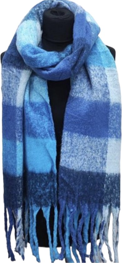 Lange Warme Sjaal - Geblokt - Blauw - 240 x 44 cm (231#)