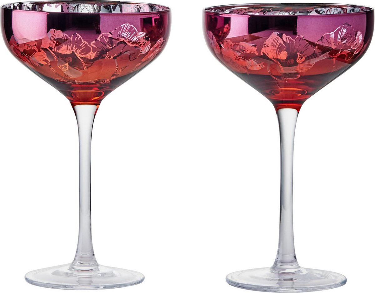 Studio Anton Designs London set van champagne glazen uit de collectie Bloom - oranje roze 35 cl -018 cm