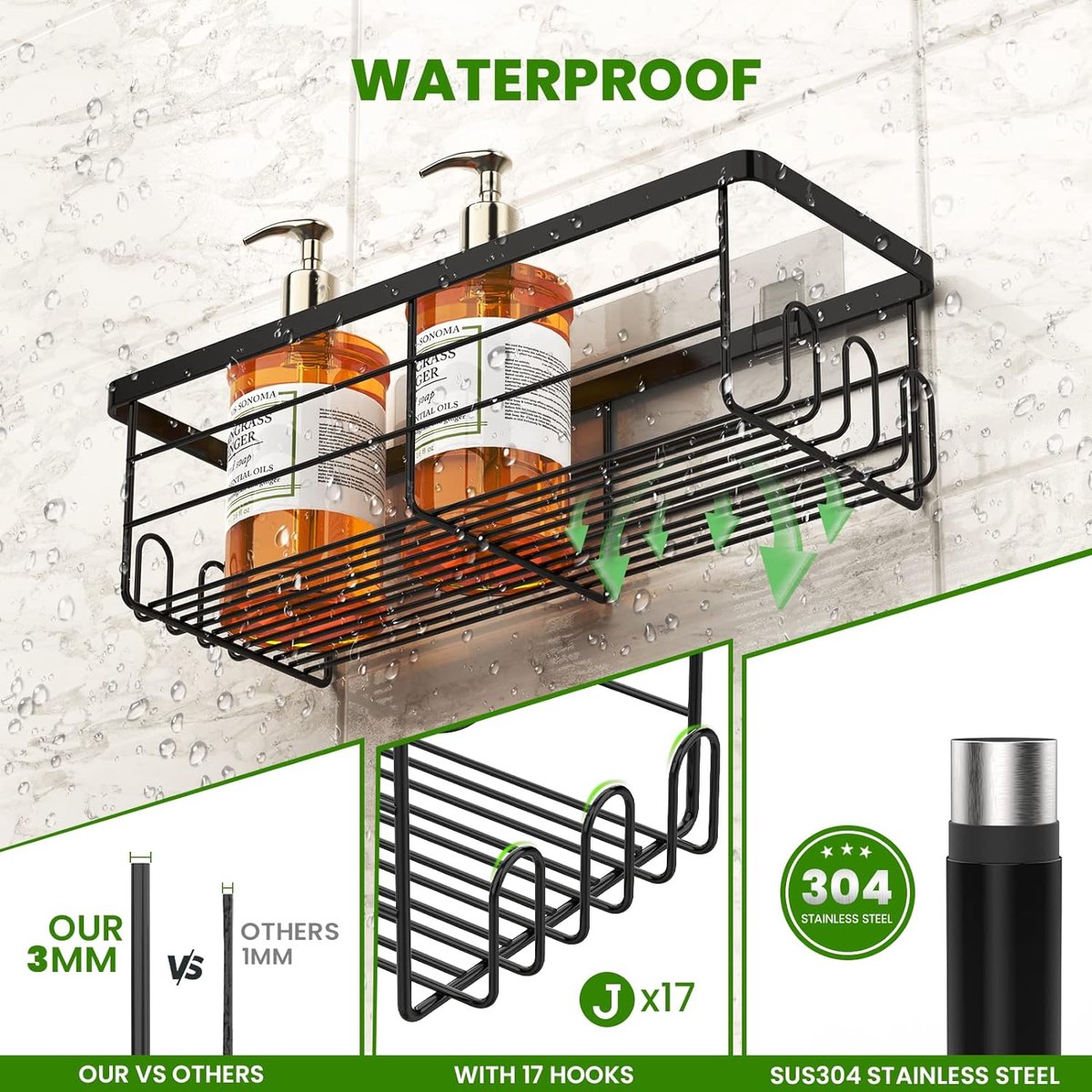 HNVNER Etagere Douche Sans Percage en Métal Lot de 2, Or Brossé Étagère  Salle de Bain avec Crochets Rangement Douche pour Shampooing Serviteur de  Douche Antirouille : : Cuisine et Maison