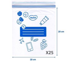Dumil hersluitbare Grip zakjes - dubbele druksluiting diepvrieszakken - 25 x 1 liter - Gripzakjes / Sealzakjes / Zip-Lock zakjes 18x20 cm