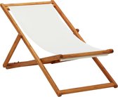 The Living Store Chaise de plage - Bois - Ajustable - Blanc crème - 60x112/119/127 cm