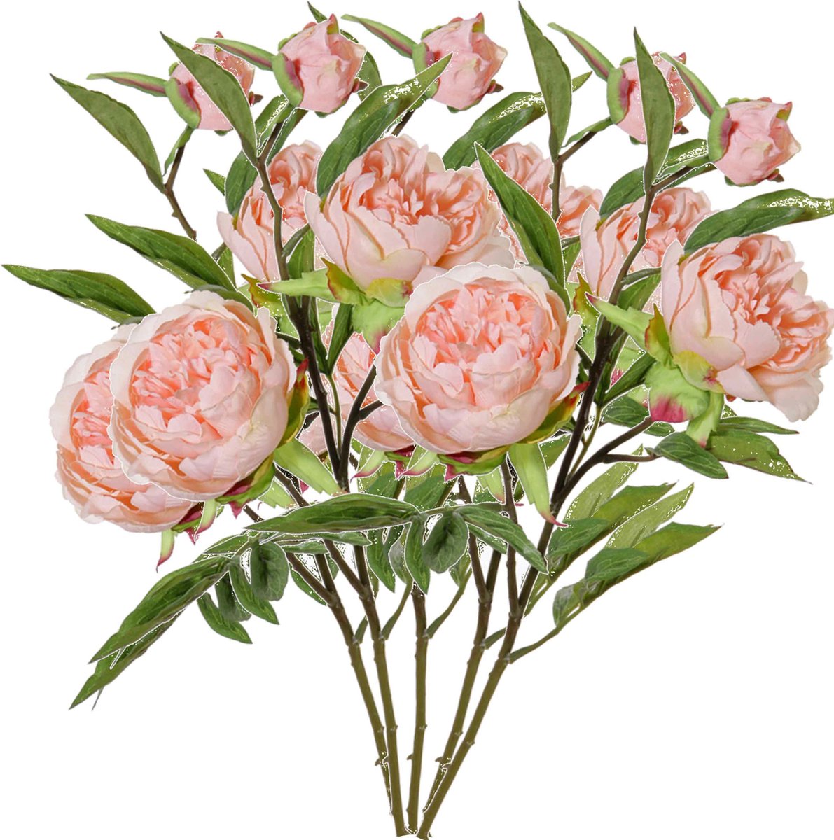 Topart Kunstbloem pioenroos Spring Dream - 5x - licht roze - 73 cm - kunststof steel - decoratie