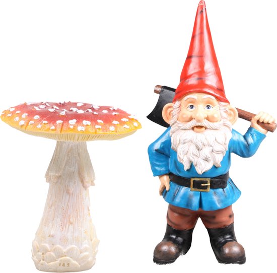 Figurine Nain de jardin Nain au chapeau rouge 20 cm - déco champignon de 12  cm 