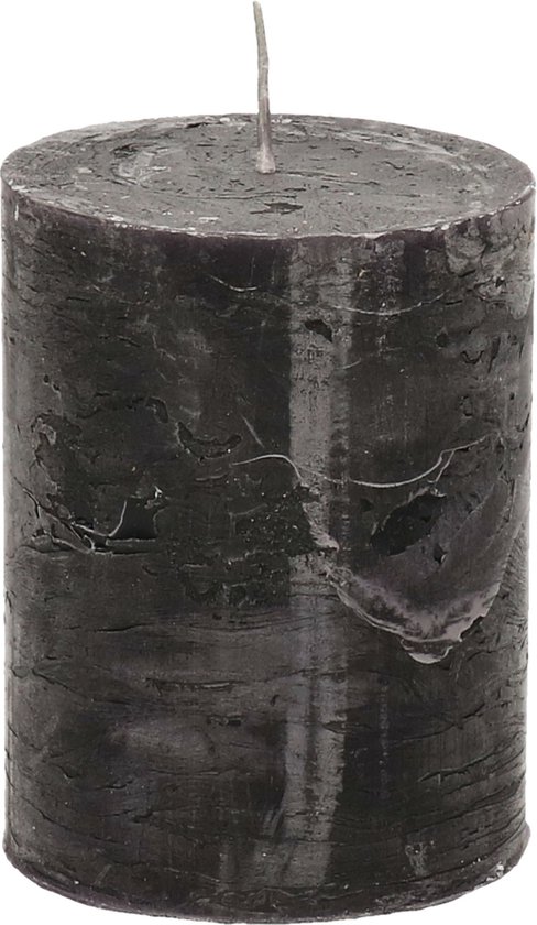 Stompkaars/cilinderkaars - zwart - 7 x 9 cm - middel rustiek model