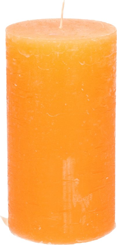 Stompkaars/cilinderkaars - oranje - 7 x 13 cm - rustiek model