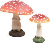 Decoratie paddenstoelen setje met 2x vliegenzwam paddenstoelen - herfst thema