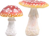 Decoratie paddenstoelen setje met 2x vliegenzwam paddenstoelen - herfst thema - 12 en 10 cm