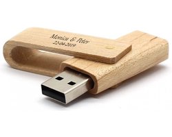 Uitklap hout usb stick met naam tekst of logo bedrukken