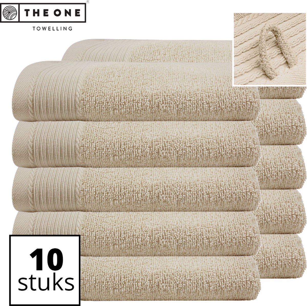 The One Towelling Classic Handdoeken - Voordeelverpakking - Hoge vochtopname - 100% Gekamd katoen - 70 x 140 cm - Beige - 10 Stuks
