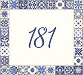 Huisnummerbord nummer 181 | Huisnummer 181 |Geblokt delfts blauw huisnummerbordje Plexiglas | Luxe huisnummerbord