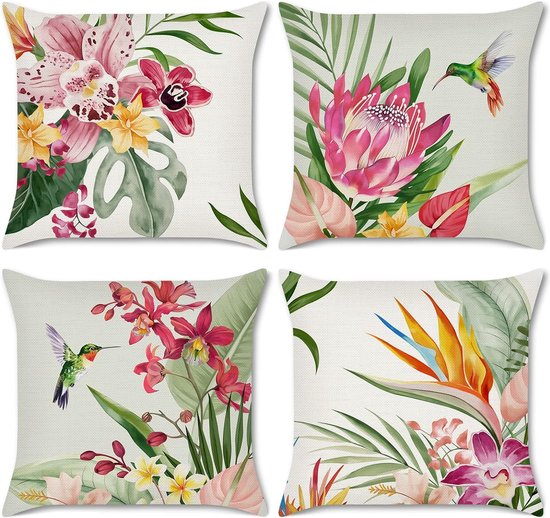 Sofa Kussenhoezen 45x45cm Set van 4 Kleurrijke Outdoor Kussens Waterdicht, Vogelbloem Dubbelzijdige Zachte Herfst Sierkussen Sofa Kussens voor Thuis Bank Meubels Tuinkussens 45 x 45 cm S-2684