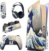 Autocollant Equivera PS5 - Skins PS5 pour PS5 Disk Edition + Comprend des Manettes, une station de charge, un casque et une télécommande - Édition Limited Great Wave