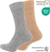 Warme Wollen sokken met Alpacawol - Set van 2- Beige & Grijs - Maat 47-50 - Wintersokken heren, Wandelsokken, Huissokken