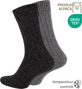 Warme Wollen sokken met Alpacawol - Set van 2- Zwart & Grijs - Maat 39-42 - Wintersokken, Wandelsokken, Huissokken