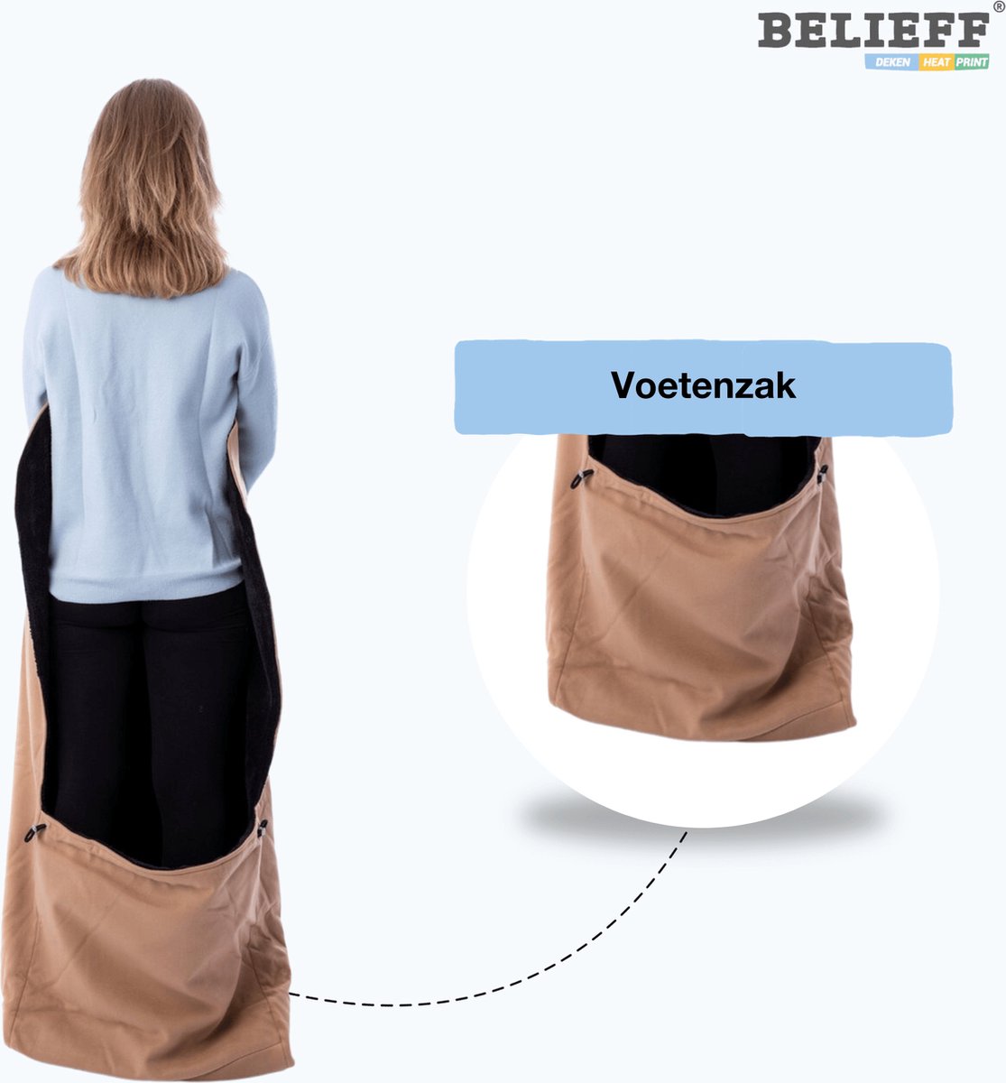Belieff Cozy Deken (M) – Dikke Warmte Deken Fleece – Voetenzak Volwassene - Fleece Plaid – Fleece Deken - Warmtedeken – Warmte Deken Elektrisch Voor Op De Bank (Exclusief Heating Systeem) - Beige — cadeau in Wonen & Interieur - foto 2