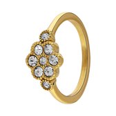 Lucardi - Dames Stalen goldplated ring vintage bloem wit - Ring - Staal - Goudkleurig - 18 / 57 mm