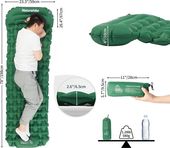 Slaapmat Lichtgewicht enkele slaapmatten Opblaasbaar luchtkussen voor wandelen, backpacken, kamperen, buiten (groen) van Merkloos — afbeelding 2