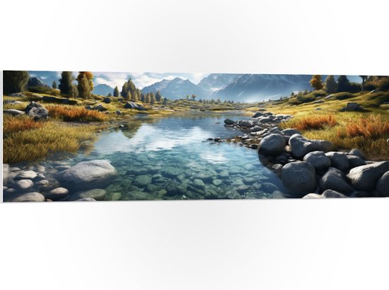 PVC Schuimplaat- Bergen - Rivier - Water - Stenen - 120x40 cm Foto op PVC Schuimplaat