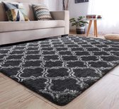 Vloerkleden voor de slaapkamer, wollig, zacht hoogpolig tapijt, antislip tapijt, woonkamer, moderne tapijten, wasbaar (185 x 185 cm, grijs-wit)