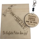 Sleutelhanger en houten kaartje liefste Peter | HAMER | peter | jij bent de liefste | liefste peter | coolste peter | peter vragen | peter worden | cadeau