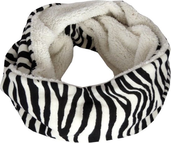 Fleece Colsjaal Dames - Zebra - Zwart/Wit - Infinity Scarf