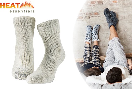 Heat Essentials - Antislip Sokken Dames - Grijs - 35/38 - Wollen Sokken - Huissokken Dames - Noorse Sokken - Unisex